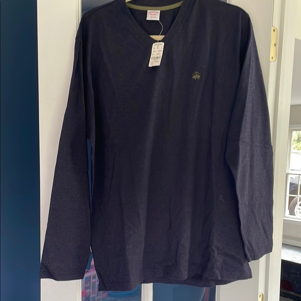 Brooks Brothers 100% Cotton navy Heather V-Neck Long Sleeve Shirt